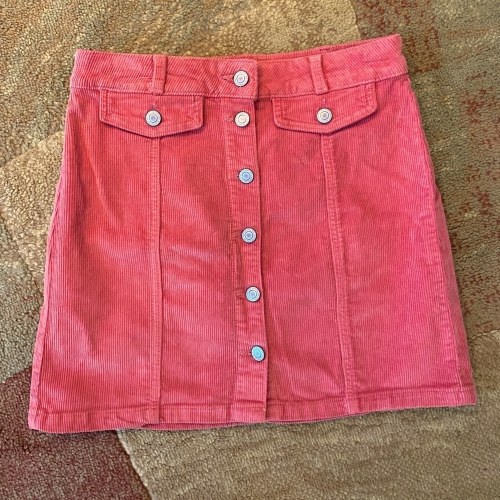 SO Pink Corduroy Button Front Mini Skirt